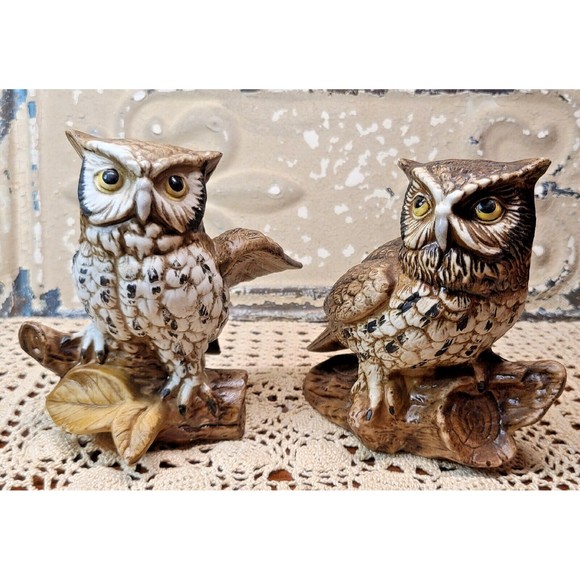 Homco | Accents | Vintage Set Of 2 Homco Woodland Owls On Branch ...